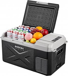 BODEGACOOLER 12 Volt Car Refrigerator, 18 Quart Portable Freezer, Car Fridge -4℉-68℉, Compressor Electric Cooler 12/24V DC100-240 Volt AC for Outdoor RV Camping Travel Vehicles Home Use, Black