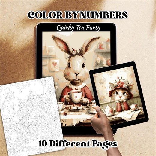 Quirky Tea Party Color by Number Pages – Whimsical Printable & Procreate Coloring Kit (digital Download) - Etsy