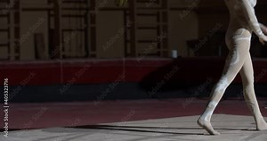 Aerial silks performer is letting go of the rope and walking on stage, 4k