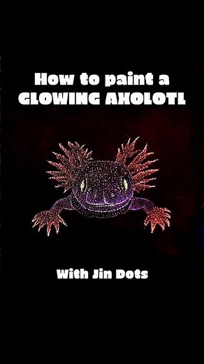 How to paint a glowing axolotl with Jin dots. Glow in the dark fluorescent art black paper. ❤️