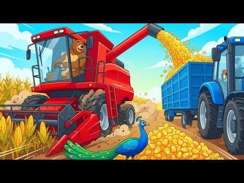Harvesting Golden Corn with a Tractor and Peacock Feeding | Realistic Farm Animation