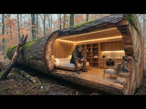 Building a Hidden Shelter in the Forest (ASMR)–This Man Built a Mini Hotel Inside A Giant Tree Root