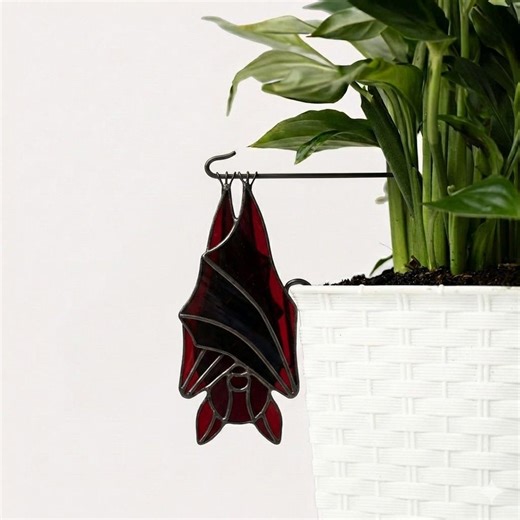 Hanging Vampire Bat Handmade Stained Glass Pot Stake, Unique Plant Decor, Gothic Home & Garden Art Window Hanging, Housewarming Gift - Etsy