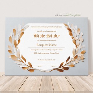 Editable Bible Study Certificate of Completion Template, Bible Study Course Certificate of Recognition Ministry Certificate Download Jet353 - Etsy