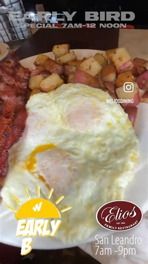 Elios San Leandro Famous food EARLY BIRD SPECIAL Served 7am till 12pm EVERYDAY! Elios Family Restaurant 260 Floresta Blvd, San Leandro, CA 94578, USA See you soon.Store Hours Open Daily 7:00 am 9pm #sanleandro #news #everydaymenu San Leandro Eats San Leandro Vibe #sanleandrovibe #sanleandroeats | Elios Family Restaurant