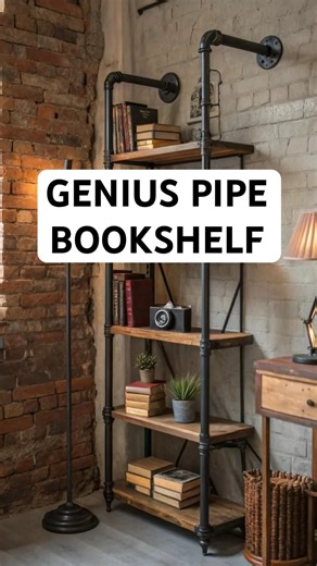 GENIUS PIPE DIY: UGLY Pipes Into INSTANT Industrial Shelves 😲⚜️#shorts #DIY #PipeBookshelf