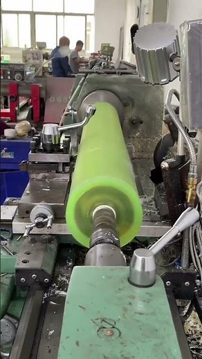 "Inside a Factory: Making Durable Green Rubber-Coated Rollers " #polyurethane #machine #bearing