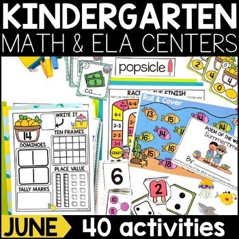 Summer Centers Kindergarten: June Math & Literacy Activities, Games & Puzzles