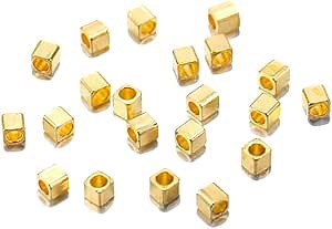100pcs/lot Copper Spacer Bead Square Loose Beads Big Hole for Jewelry Making Bracelet DIY Accessories (Gold)