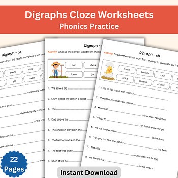 Digraphs Cloze Sentences Worksheets | Phonics Practice