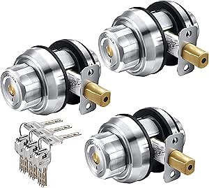 EASILOK Keyless Twist to Lock Deadbolt Lock, New Lathe Finish 304 Stainless Steel Casting Front Door Lock, Single Cylinder Deadbolt and Door Knob with Keyless Locking Design (Keyed Alike 3 Packs)