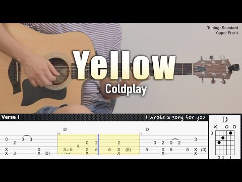 Yellow - Coldplay | Fingerstyle Guitar | TAB + Chords + Lyrics