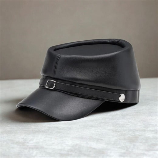 Black Buffalo Leather Kepi Cap – Civil War Military Officer Style Hat - Etsy