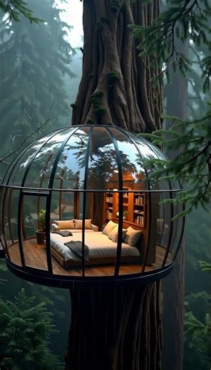 Glass Treehouse in the Misty Forest