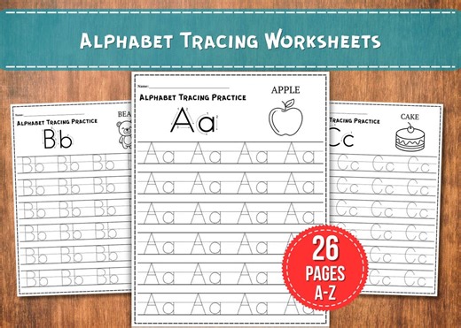 Alphabet Tracing Worksheets A–Z | Letter Tracing Practice Printable for Preschool & Kindergarten - Etsy Canada