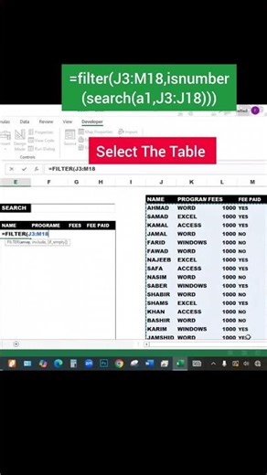 How to create a search box in Excel