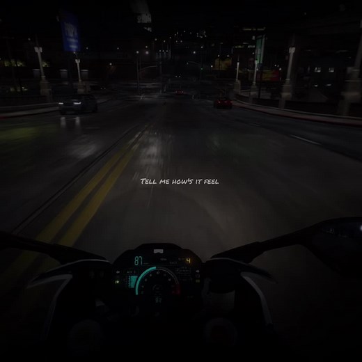 Nighttime Motorcycle Ride Through a Neon Cityscape