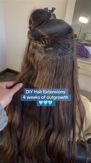 DIY Hair Extensions 4 weeks of outgrowth💞 Be sure to install extensions on very clean hair and follow all installation and maintenance instructions #diyhairextensions #hairextensionshack #hairextensions #hairtok #tapeinextensions #weftextensions #wefttapeextentions #diytapeinhairextensions #hairstyle