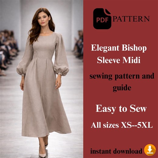 Bishop Sleeve Midi Dress Sewing Pattern – Elegant Flowy Style (PDF Pattern) - Etsy