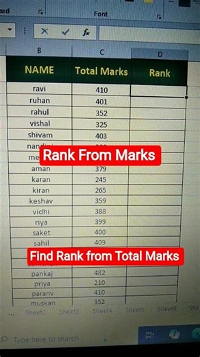 How to Find Student Ranks using the Rank Function in Excel #excel#excelfunctions #ranked#shortvideo