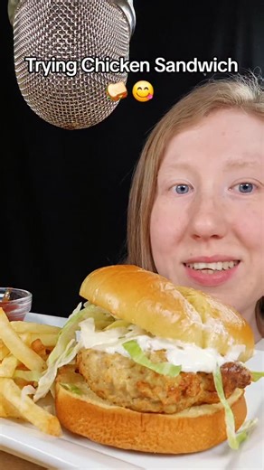 SongByrd ASMR on Instagram: "Chicken Sandwich Mukbang ASMR 🍔✨ Crispy bites, juicy chicken, and so satisfying to eat 😋 Would you try this? #ASMR #mukbang #asmreating #eatingsounds #chickensandwich"