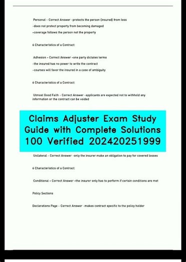 Claims Adjuster Exam Study Guide with Complete Solutions 100 Verified 202420251999 video