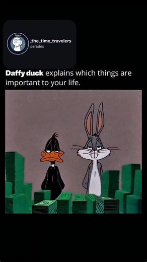 Future on Instagram: "The quote "only two things can save life money and god" was not actually said by Daffy Duck in any official Looney Tunes cartoon or production. While Daffy Duck is famously greedy and often expresses a desire for wealth (e.g., "I'm rich! I'm rich! It's all mine!" and "Consequences, Shmonsequences, as long as I'm rich"), he does so in a selfish and comical manner, not as a philosophical statement about life's essential elements. Daffy's actions consistently show his focus is