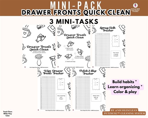 Kitchen – Drawer Fronts Quick Clean Mini Pack – ADHD Cleaning Printable – 3-step Habit Tracker - Etsy