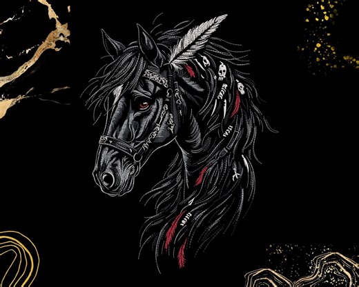 Native American Horse Embroidery Design | Feather Horse Head Tribal Art | Western Spirit Lovers | Machine Downloads | Boho Western | Dst Exp - Etsy