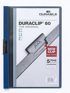 Durable Klemm-Mappe Duraclip (Original 60, Hartfolie, bis 60 Blatt A4, Beutel à 5 Stück) dunkelblau, 223807