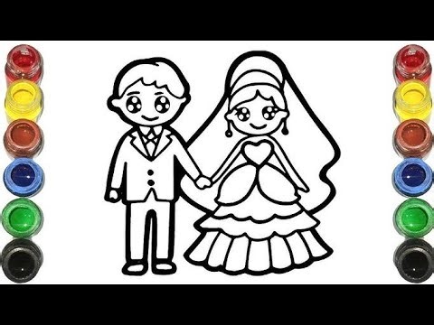 Cute Bride & Groom Drawing, Painting Colouring For Kids Toddlers‪@Shapeoholic1‬