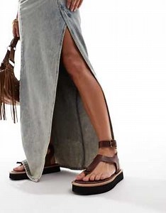 Free People toe-post leather sandals in coconut shell brown | ASOS