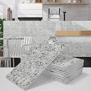 Peel and Stick Backsplash Tile, 32 PC Pack (8" X 4") Thicker Glass Subway Tiles Waterproof Oil Proof Removable Decals for Bathroom & Kitchen Backsplash (Gray Spot Marble)