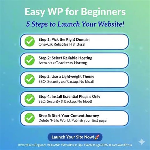 Easy WP for Beginners 5 steps to Launch your Website !