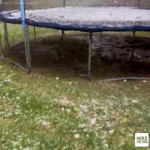 STORMY WEATHER: A viewer sent us this video from Westwood of a trampoline covered in small hail. What's it like where you live? Live radar - https://cbsloc.al/3Y2ascY | WBZ / CBS News Boston