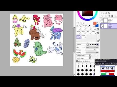 speed drawing all gen 2&3 pokemon (1 per minute) (no sound)