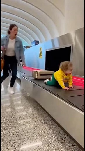 Oh my god, the mother saved the baby from the luggage belt 😱 #sora #shorts
