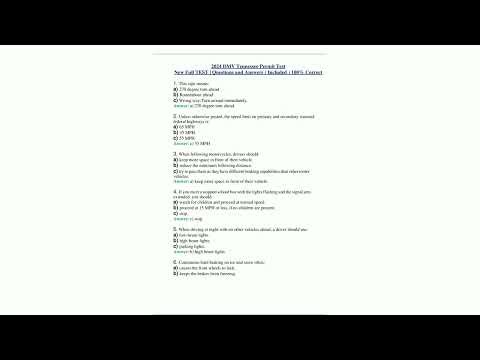 2024 DMV Tennessee Permit Test New Full TEST Questions and Answers Included 100 Correct1