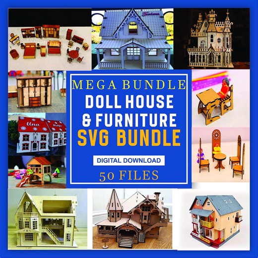 Laser Cut Dollhouse SVG Bundle: 50 Dollhouse & Furniture Designs (3mm MDF Files) - Etsy