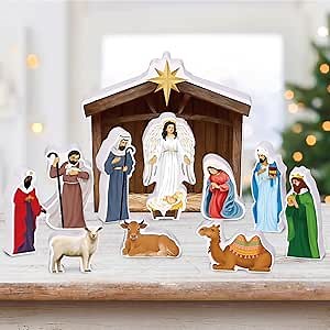 Christmas Nativity Set Wooden Mini People Holy Nativity Set Manger Scene Religious Christmas Decoration First Story Decor Xmas Party Supplies for Religious Christmas Home Display Tabletop 12 Pcs