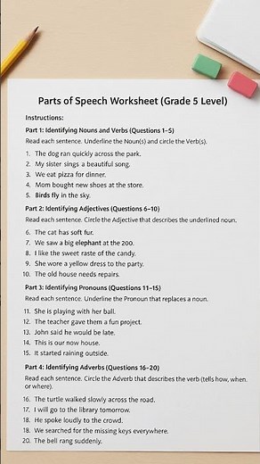 Parts of Speech Worksheet for Grade 5 | English Grammar Practice #dailyenglish #spokenenglish