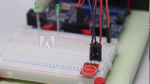 Touch sensor controlling the green led when it is touched the led turns to on and when it is touched again the led turns to off on a breadboard