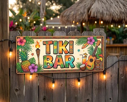 Tiki Bar Sign Tropical Wall Decor, Personalized Luau Patio Sign, Hawaiian Backyard Bar - Etsy