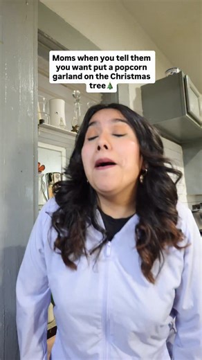 Monica on Instagram: "Moms when you tell them you want put a popcorn garland on the Christmas tree🎄 #popcorngarland #chritmastree #christmastree🎄 #popcorngarlands"