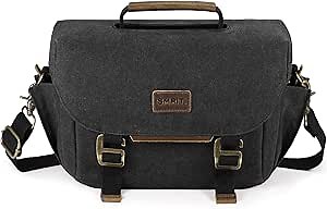 SMRITI Canvas DSLR Camera Bag Crossbody, Waterproof Messenger Camera Sling Bag for Photographers, Small Camera Bag with Rain Cover, Travel Shoulder Camera Case for Cannon Nikon Sony (Black)