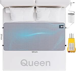 Grounding Mat for Bed, Grounding Mat with 10% Silver Fiber and 90% Cotton, 27’’x60’’ Connected Earth Grounding Sheets with Outlet Tester and Grounding Cord (Queen)