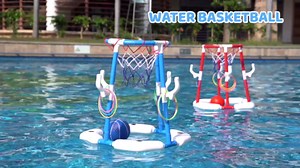 Pool Basketball Hoop, 2-in-1 Floating Pool Toys Ring Game with 4 Balls and Pump, Outdoor Swimming Pool Basketball Games Water Play Toy Family Party for Kids Adults Age 3-12 (Blue)