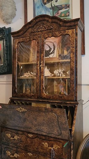 11 reactions | faux tortoise shell painted secretary with bubble glass and all the storage in the shop! Open Monday 11-3  | Junely | Facebook