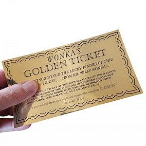 Wonka Golden Ticket (1971) movie actual size 3.5 x 6 and screen correct fonts, wall art, cosplay prop, mirror gold ticket