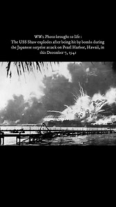A moment from WW2 : The USS Shaw erupts in a massive explosion after Japanese bombs detonate her forward magazine during the surprise attack on Pearl Harbor, December 7, 1941. Severely damaged—but not defeated. #PearlHarbor #WW2History #WorldWar2 #NavalHistory #greatestwars | Greatest Wars